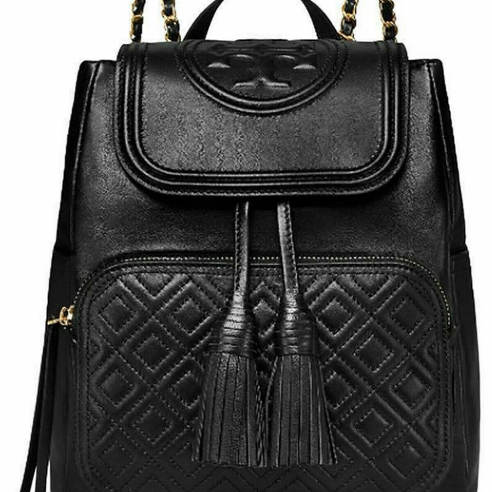 New Tory Burch Fleming black leather Backpack